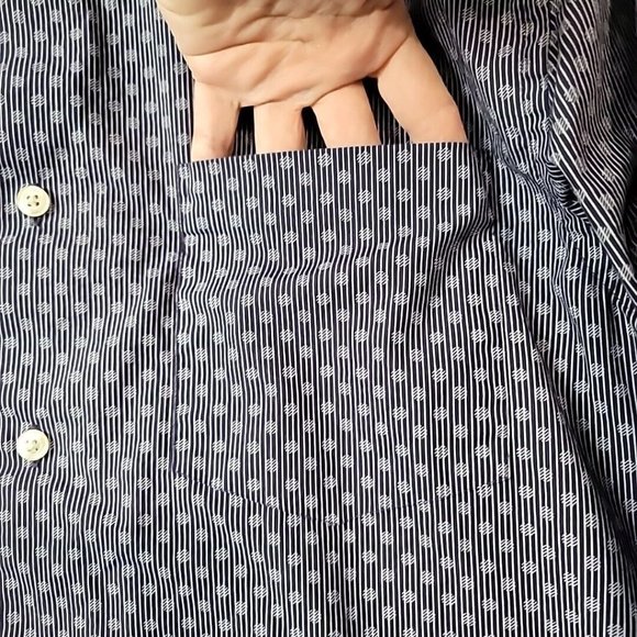 Perry Ellis Mens Long Sleeve Button Up Shirt Blue Stripes Squiggles Size Small - Picture 3 of 10